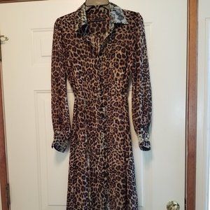 White House Black Market Leopard Midi Shirt Dress